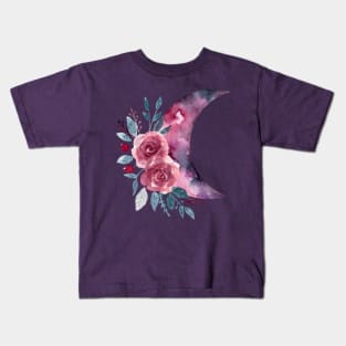 Flowers moon watercolor Kids T-Shirt